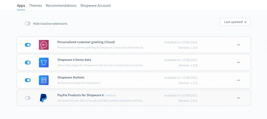 Install extensions in Shopware