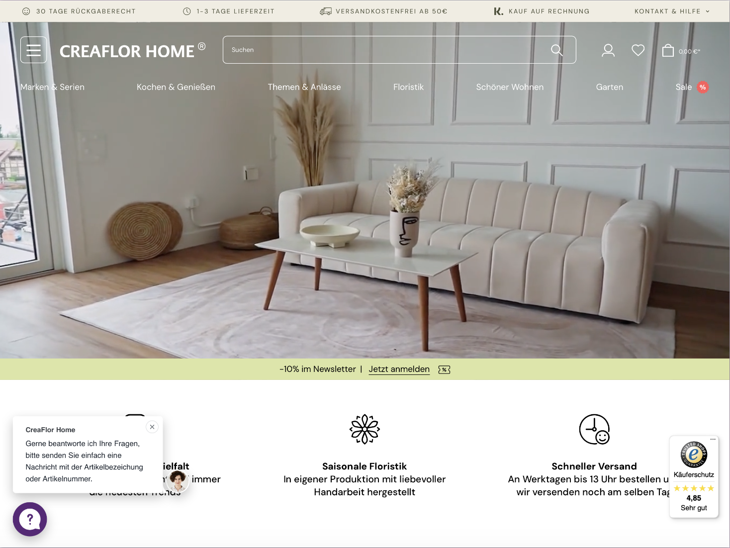 Schaue dir unsere Shopware Referenz "Creaflor Home" an. Schaue dir unsere Shopware Referenz "Creaflor Home" an.
