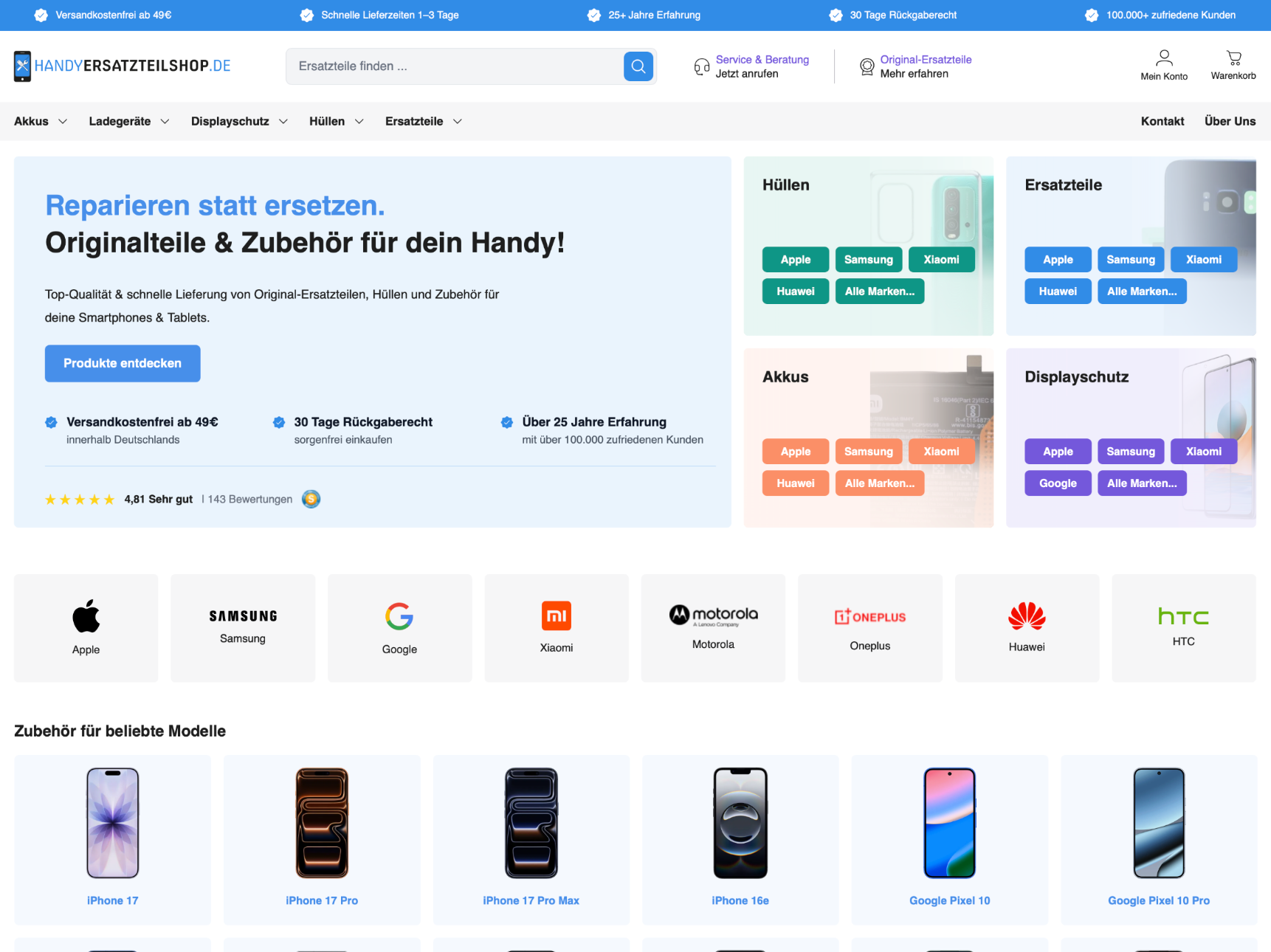 Take a look at our Shopware client cases "Handyersatzteilshop". Take a look at our Shopware client cases "Handyersatzteilshop".