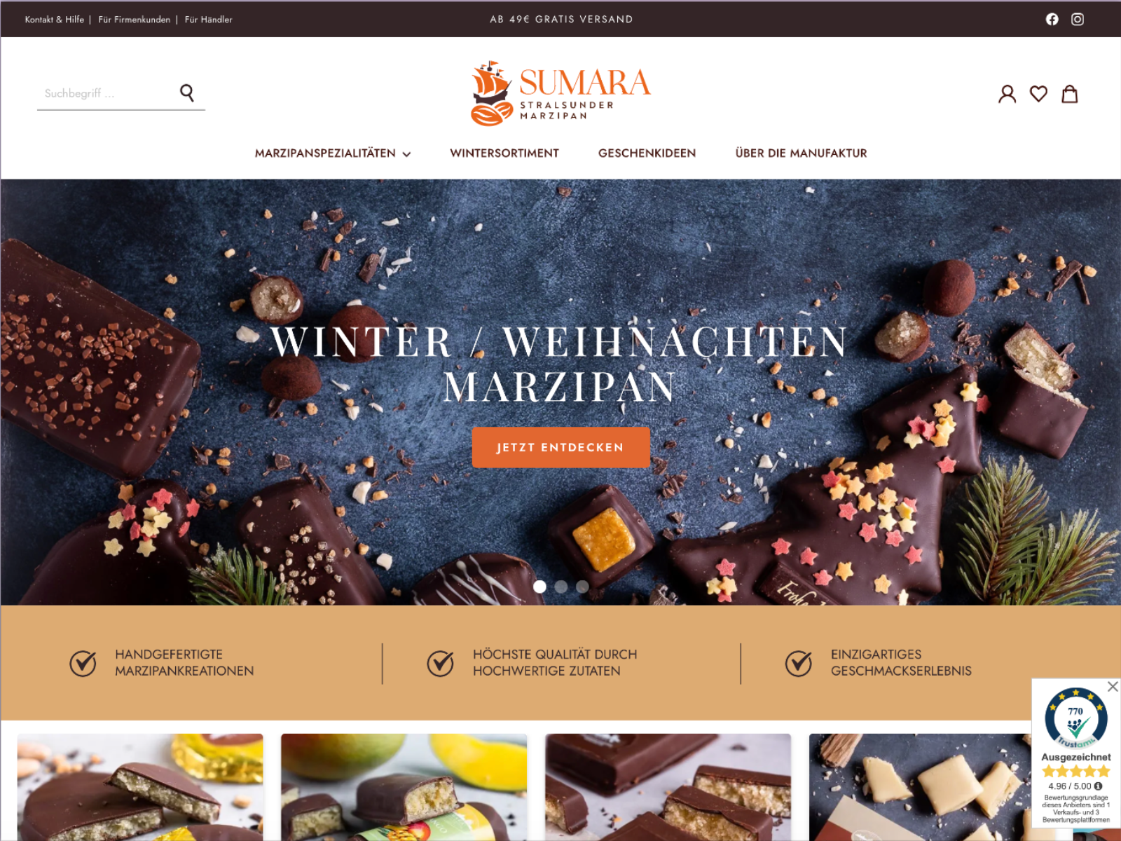 Take a look at our Shopware client cases "Stralsunder Marzipan". Take a look at our Shopware client cases "Stralsunder Marzipan".