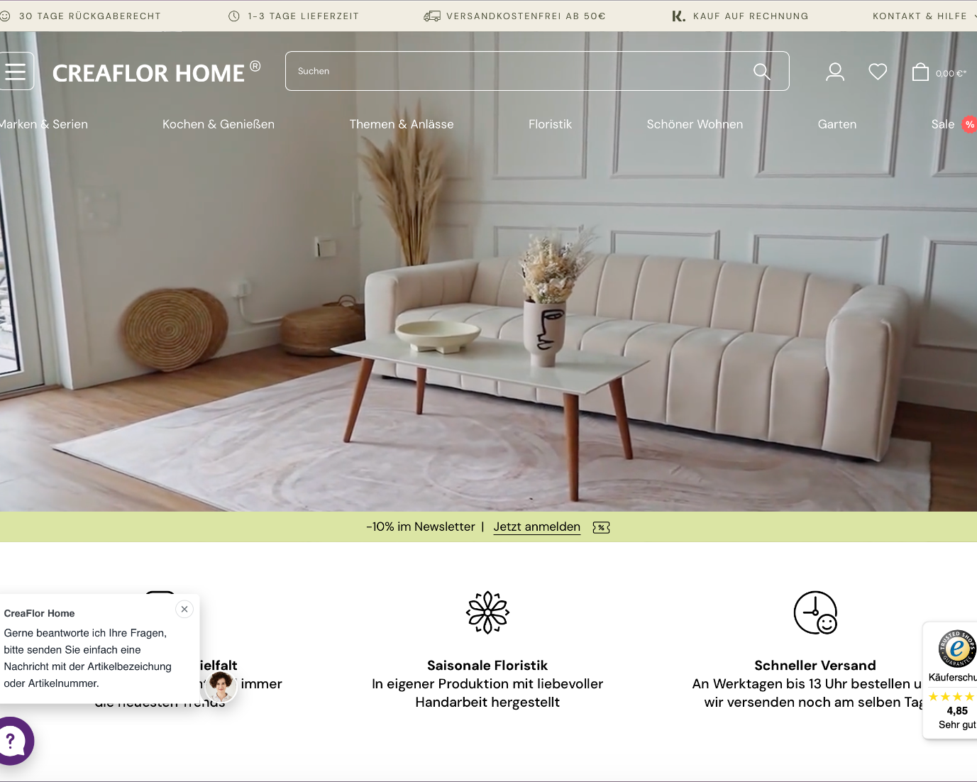 Schaue dir unsere Shopware Referenz "Creaflor Home" an. Schaue dir unsere Shopware Referenz "Creaflor Home" an.