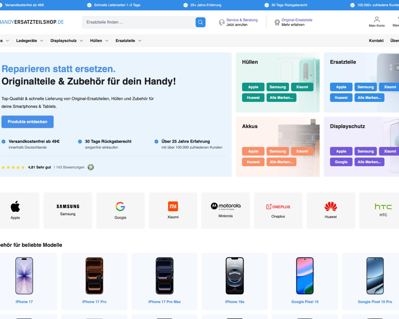 Check out our Shopware reference "Handyersatzteilshop". Check out our Shopware reference "Handyersatzteilshop".