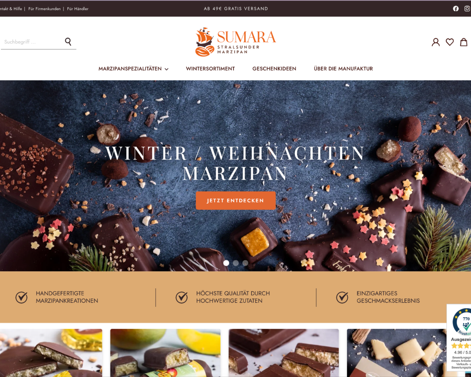 Check out our Shopware reference "Stralsunder Marzipan". Check out our Shopware reference "Stralsunder Marzipan".