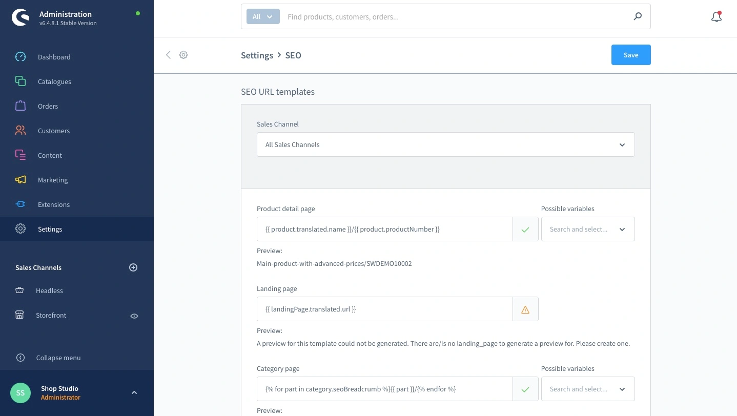 The Shopware 6 SEO Settings
