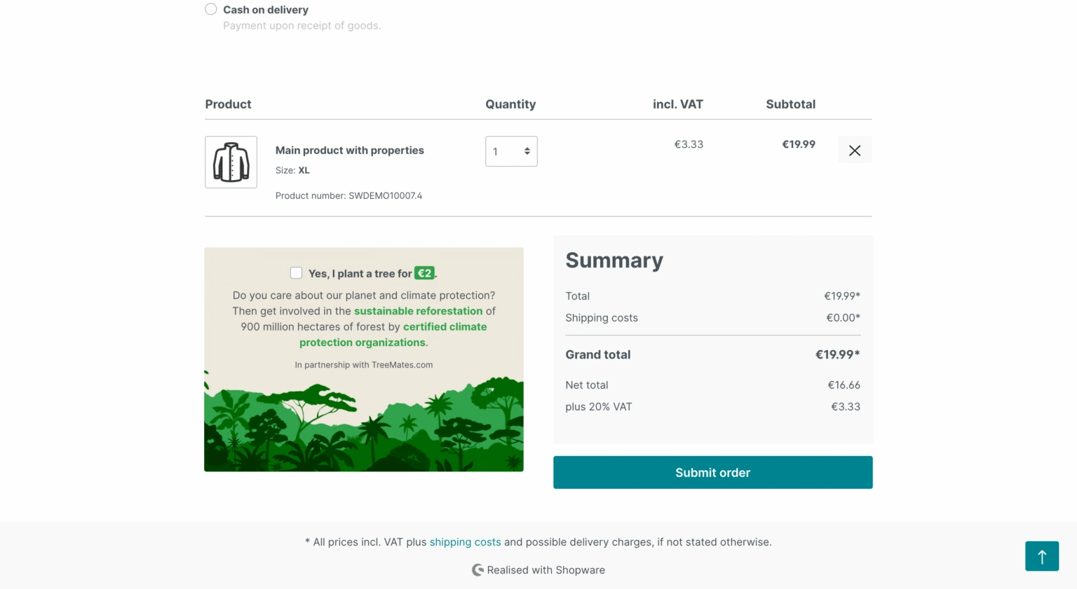 Allow tree planting in the checkout with our app